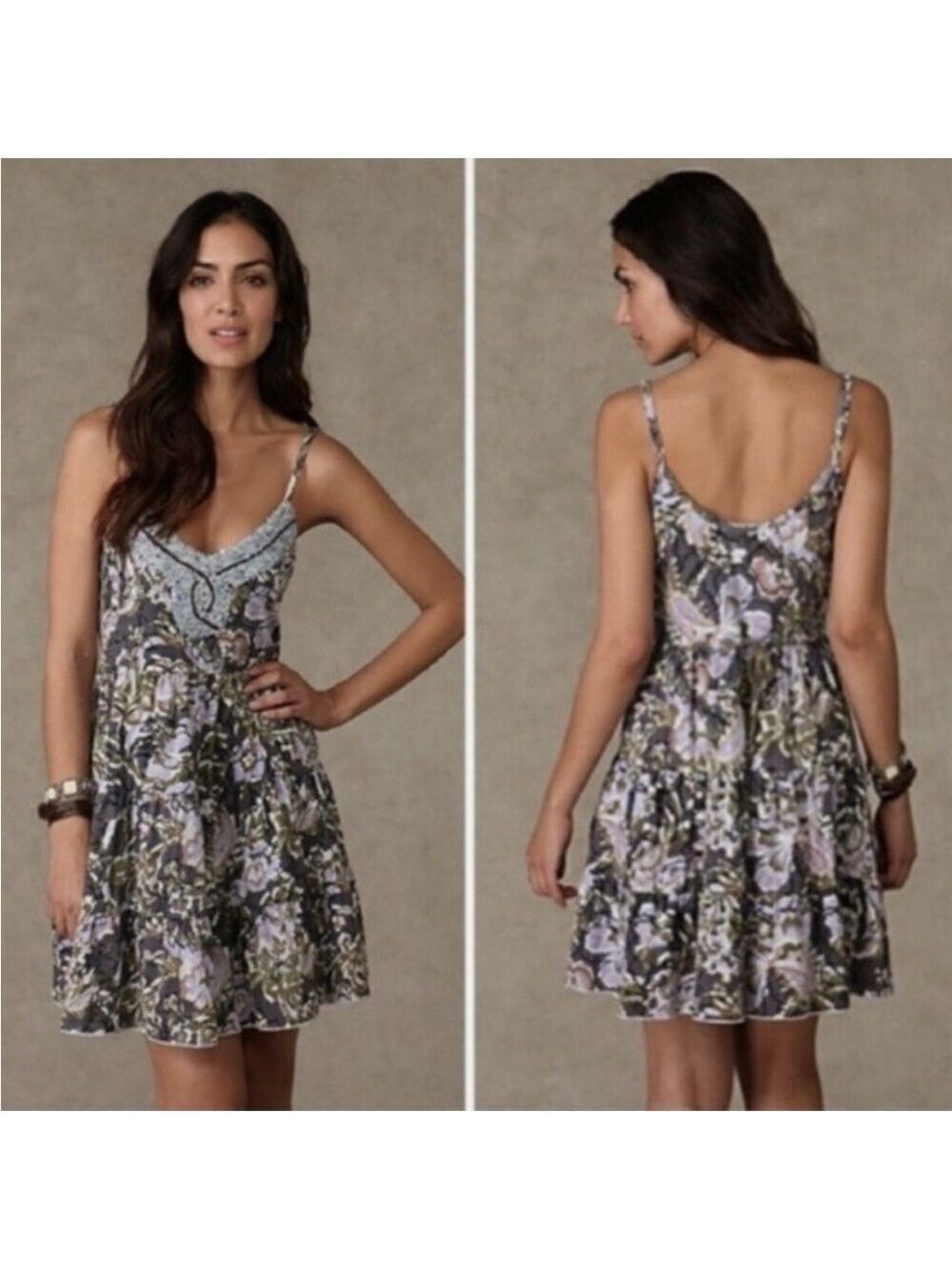 Free People Beaded Neckline Tierred Cotton Sunmer Dress Size XS